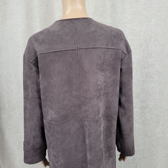 BLVD Dark Gray Poly Sueded Long Line Trench Coat Duster Jacket Snap Closures - Picture 7 of 15